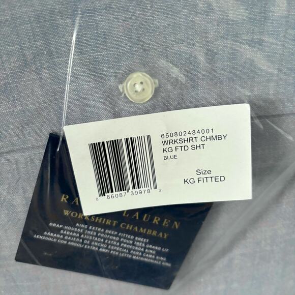 Ralph Lauren King Fitted Sheet Extra Deep Cotton Workshirt Chambray Home Bedding - Picture 3 of 6